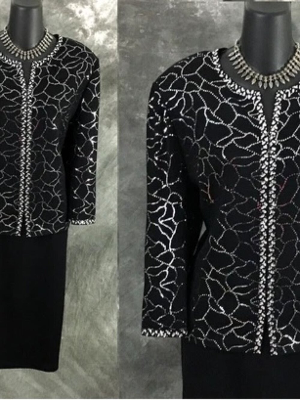 BEAUTIFUL st john evening knit black rhinestones embellished skirt suit size 6